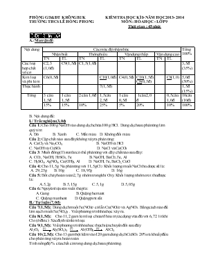 Kiểm tra học kì I - Năm học 2013 - 2014 môn Hóa học - Lớp 9 thời gian 45 phút